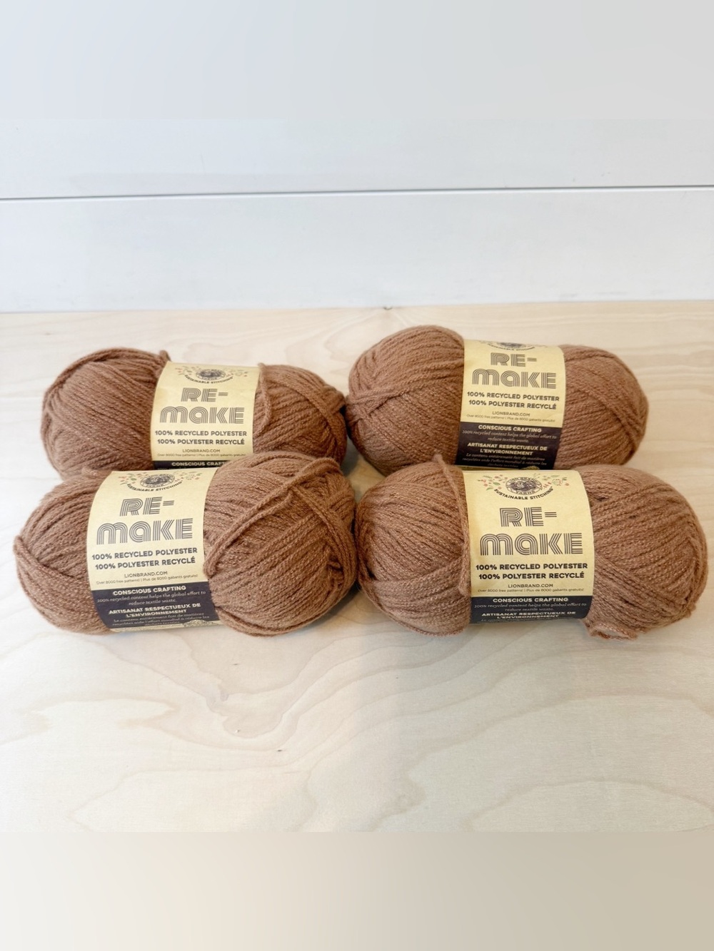 NWT Lion Brand Re-Make Yarn Lot of 4 Eco-Friendly Medium Worsted Weight chestnut